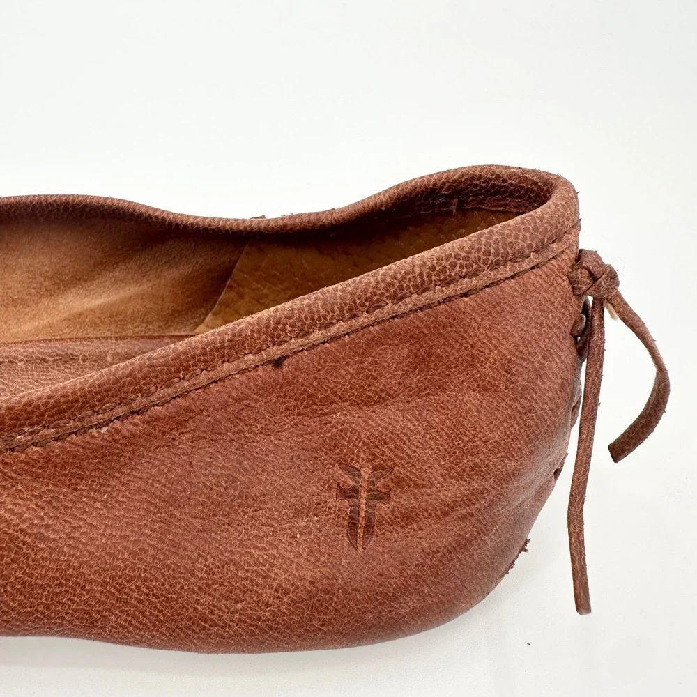 Frye Regina Pointed Toe Ballet Flats Cognac Brown Leather Womens 8.5